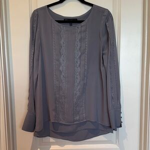 White House Black Market Gray Blouse with Lace Detail